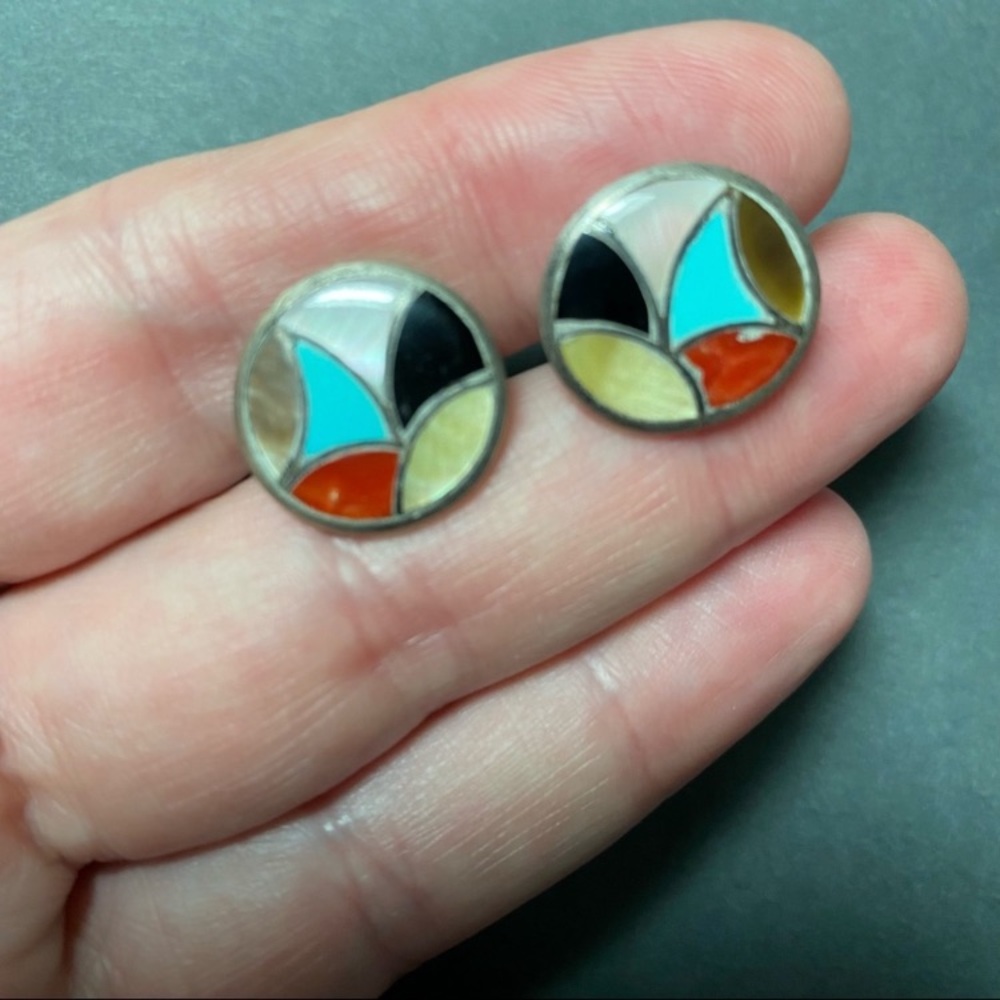 Vintage sterling silver turquoise inlay cufflinks